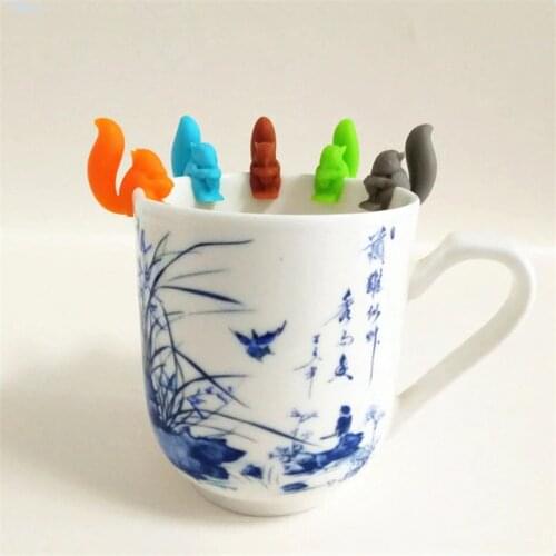 5PCS/ Lot Mini Silicone Tea Infuser Squirrel Device Tea Bag Hanging Snail Mug Cup Clip Label Party Bar Supplies