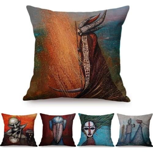 Africa Abstract Oil Painting Art Beautiful Woman Funny Clown Self-Portrait Home Decorative Cushion Cover Sofa Throw Pillow Case