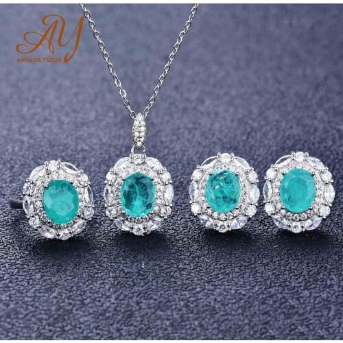 Anillos Yuzuk Tourmaline Gemstones Jewelry Sets For Women 925 Sterling Silver Earrings Pendant Necklace Rings For Promise Gifts