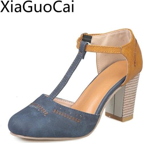 Big Size 42, 43 Spring New Retro Round Toe Women Pumps Large Size Buckle Womens High Heels Shoes Summer Ladies Pumps