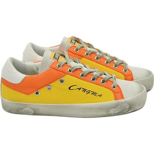 CANGMA Luxury Brand Italian Designer Casual Sneakers Men Suede Yellow Orange Leather Mens Shoes Male Vintage Shoe