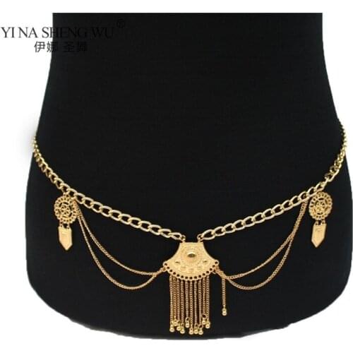 Bohemian Belly Dance Chains Inlay Belly Dance Shield Pendant Waist Belt Dress Multilayer Waist Chain India Jewelry Accessory New