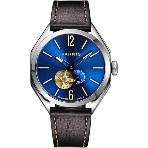 Fashion PARNIS 43mm Blue Dial Automatic Mechanical Men Watches Sapphire Glass Japan Miyota Movement Watch 2021 Top Luxury Brand