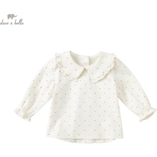DBJ18861 dave bella autumn baby girls cute dots print T-shirt children tops kids girl fashion tees