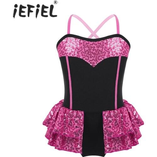 Kids Girls Dancewear Shiny Sequins Ballet Dance Class Gymnastics Leotard Tutu Dress Jazz Latin Contemporary Dancing Costumes