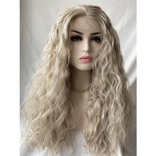 Long Curly Synthetic lace Front WIg Blonde Curly Highlights Synthetic Lace Wigs For Women