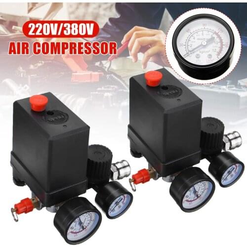Efficient 240V/380V 4 Port Regulator Duty Air Compressor Pump Pressure Control Switch Air Pump Control Valve 0-180PSI With Gauge