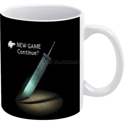 FF7 Menu New Game White Mug 11oz Ceramic Tea Cup Coffee Mug Friends Birthday Gift Ff7 Final Fantasy Ff15 Ffvii Ffxv Buster Sword