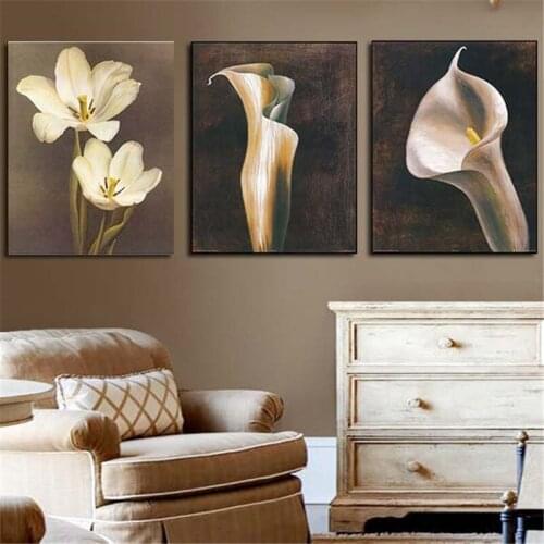 3Pcs Art Picture White Flowers Lily For Home Decoration Wall Paint Oil Painting Print On Canvas For Living Room Without Frame