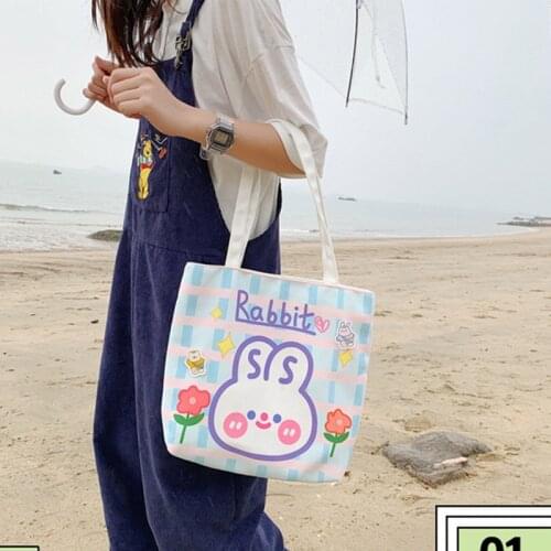 Kawaii Rabbit Canvas Casual Shoulder Bag Japanese Girl Fashion Handbag Shopping Tote Bag Cosmetics Jewelry Storage Bag