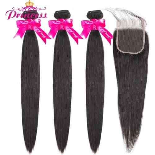 Beautiful Princess Hair Brazilian Straight Hair Bundles With Closure 100% Human Hair 3 Bundles With Lace Closure Non Remy Hair