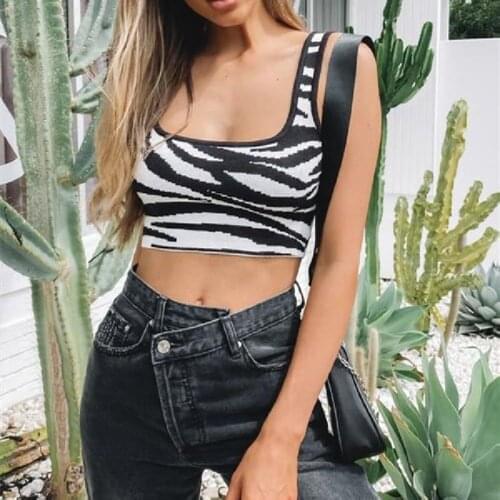 Summer Zebra Striped Tank Tops Female Wild Chic Creative Sexy Low-Cut Slim Fit U-Neck Sleeveless Super Short Base Vest