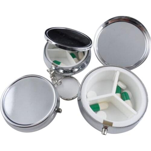 Metal Round Silver Tablet Pill Boxes Holder 3 Cell Metal Round Medicine Case Small Case Silver Tablet Pill Boxes Container