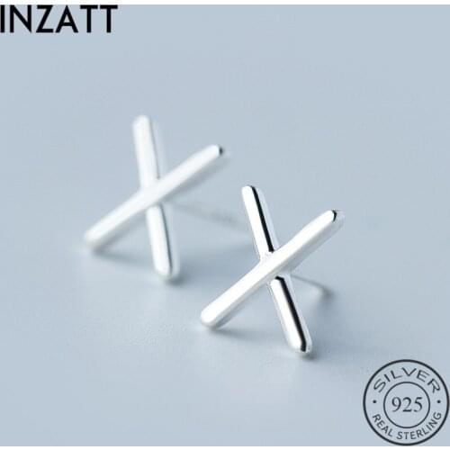 INZATT Real 925 Sterling Silver Minimalist Letter X Lovers Style Stud Earrings Charm Men Earrings Fashion Jewelry Accessories