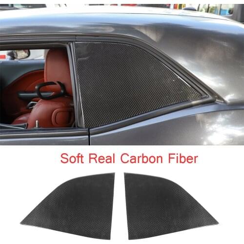 Soft Real Carbon Fiber Rear Window Triangle Glass Plate Trim for Dodg Challenger 2008-2020