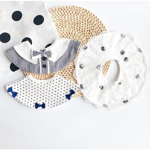 Newborn Baby Girls Boys Cute Bib Cotton Waterproof Dot Butterfly Knot Bow Tie Kids Saliva Towel Round Children Stuff