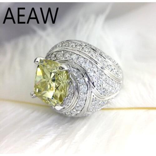 4 Carat ct Golden Cushion Cut Engagement&Wedding Moissanite Diamond Ring Double Halo Ring Genuine 10K White Gold