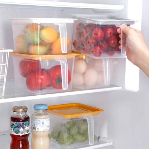 Refrigerator Organizer Reusable Food Storage Container with Lid Handle Fridge Fresh-Keeping Crisper Sealed Box Kitchen Supplies