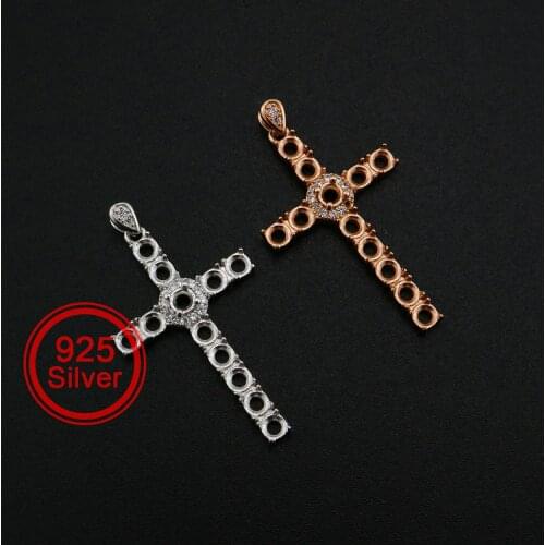 3MM Round Prong Pendant Settings 12 Stones Cross Solid 925 Sterling Silver Rose Gold Plated Charm Bezel DIY Gemstone 1411279