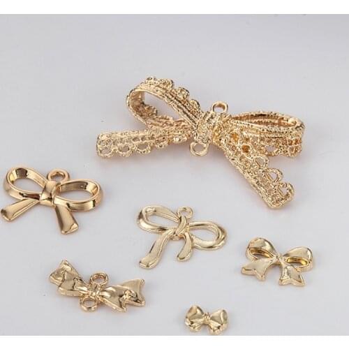 10pcs Gold Bow Knot Charms Necklace Pendants for DIY Jewelry Making Nail Beauty Art Decor Handmade Crafts Accessoies Supplier