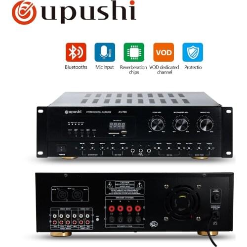 Oupushi Professional Karaoke 8 ohm Digital Amplifier 2 Channel HiFi 250W*2 Echo Stereo Club Amplifier With KTV Speakers Shenzhen