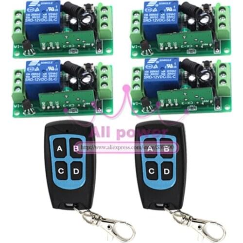 4 in 1 1 Channel 12V Wireless Remote Control Switch Relay 2 Controller 4 Receiver Learning code 315MHz