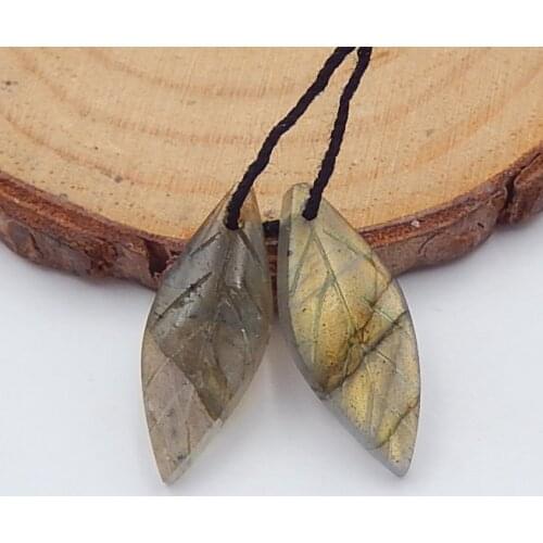 Wholesale gemstone Labradorite Carved Leaf Earrings Bead 22x9x4mm,2.3g