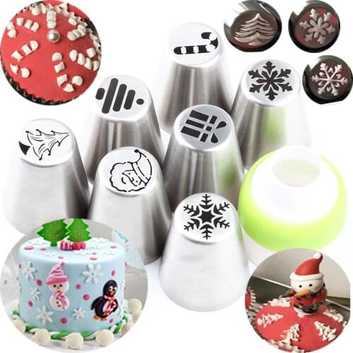Christmas 8Pcs Piping Icing Stainless Steel Tips Pastry Russian Nozzles Baking Confectionery Pastry Cake Decoration Tools Cookie