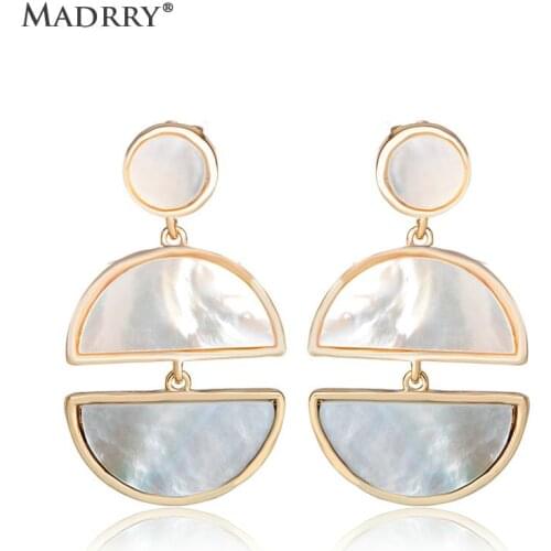 Madrry Semicircle Shape Shell Drop Earrings For Women Girls Beach Party Ear Piercing Large Earrings Aretes Orecchini Gioielli