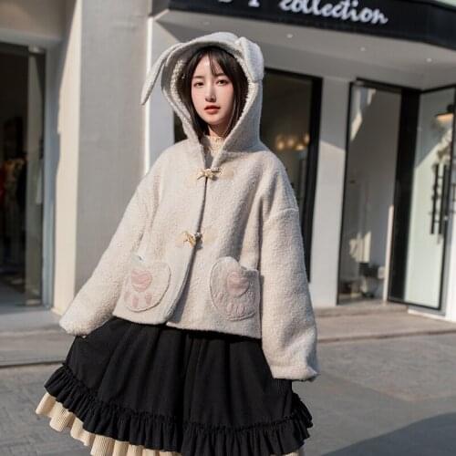 Rabbit ear wool short coat Sweet lolita Korean Harajuku Style peter pan collar preppy style Soft Girl princess Japanese top