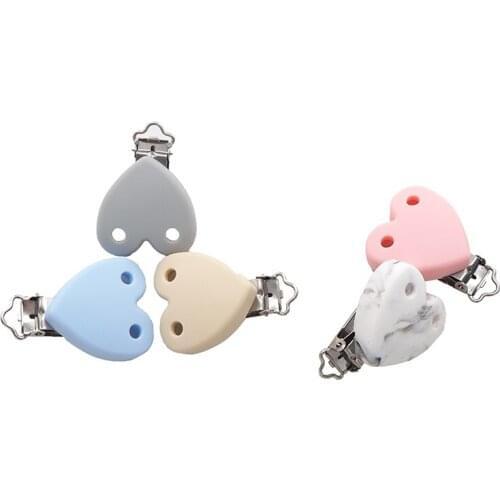 Chenkai 50PCS Silicone Heart Teether Clips DIY Baby Pacifier Dummy Soother Nursing Jewelry Toy Chain Holder Clips 2 holes