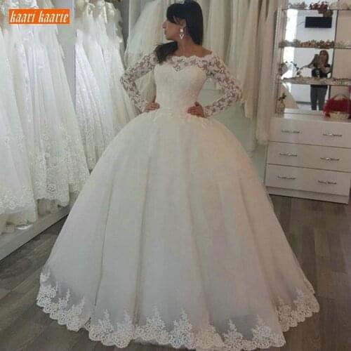 Gorgeous Princess Lace Applique White Wedding Dresses Long Sleeves Off The Shoulder Ivory Wedding Gowns Custom Made Bridal Dress