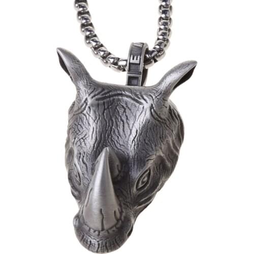 Vintage Norse Rhinoceros Pendant Necklace Punk Rock Animal Rhino Head Pendant N2UE