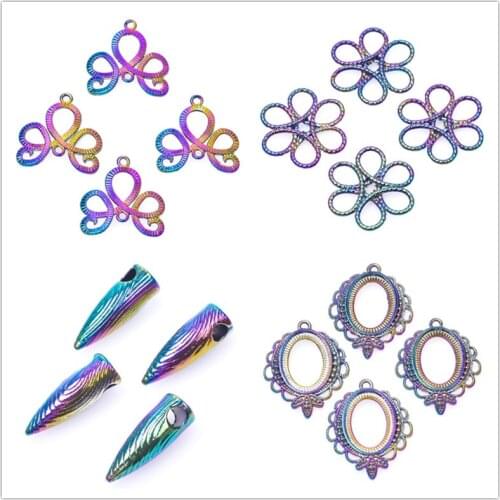 Vintage Jewelry Accessories Women Men Flower Pendant Charms For Making Supply Rainbow Handmade Material Wholesale DIY Components