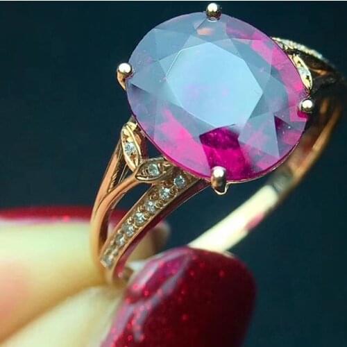 Fine Jewelry Real Pure 18 K Gold AU750 100% Natural Red Tourmaline Gemstone 3.5ct Female Rings Brazil Origin for Womens Gift