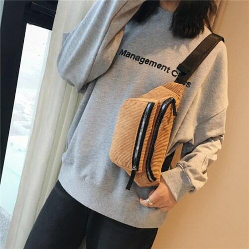 Women Corduroy Waist Bag Ladies Designer Canvas Fanny Pack Fashion Brown Money Phone Chest Banana Bag Female Bum Belt Bags