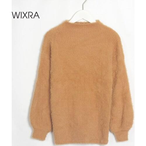 Wixra Soft Mohair Knitted Sweater Womens Pullovers Knit Jumper Autumn Winter Basic Women Sweaters Knitwear Tops