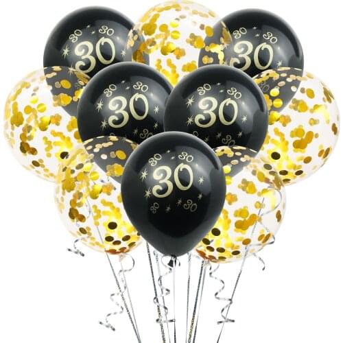 10pcs/lot black gold 30 year old sequined balloons adult happy birthday party decoration balloons festive party supplies