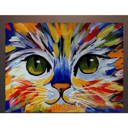 100% Handmade Abstract Cat Portrait Acrylic Painting Hand Painted Modern Animal Cut Cat Palette Knife Art Oil Painting on Canvas