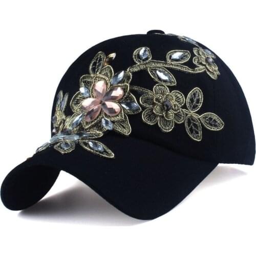 2020 Brand Baseball Cap Floral Bling Diamond Canvas Snapback Caps for Women Female Sun Hat Rhinestone Denim Cap Wholesale Hats