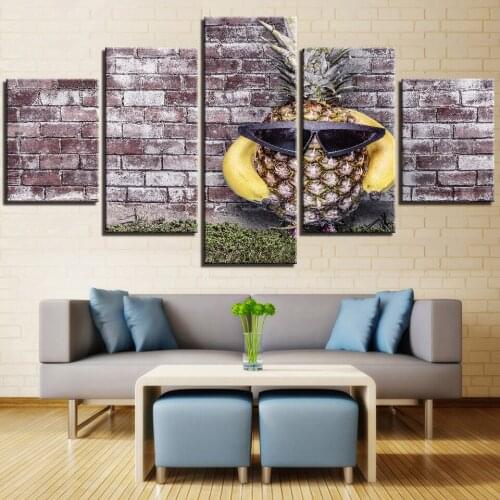 5 Panels Kitchen Theme Decorative Canvas Art Prints Fruits Pineapple and Banana Modular Pictures Wall Paintings For Room