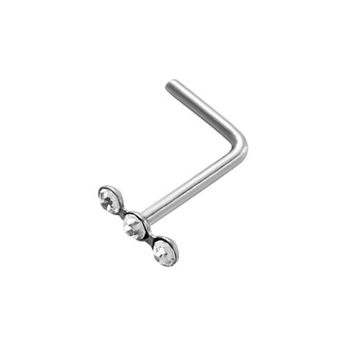 50pcs/Lot 20G Gems L Shape Nose Stud Screw Surgical Steel Nose Ring Studs Body Piercing Shine Three Gems Nose Piercing