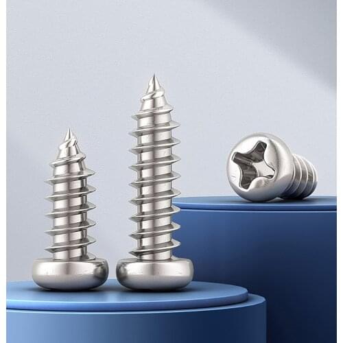 50Pcs M1-M3 Phillips Pan Head Self Tapping Screws Cross Round Head Self-Tapping Electronic Small Bolts Nickel Plated