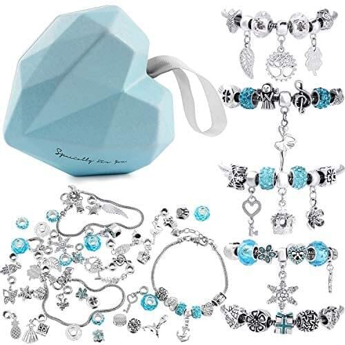 56 Pcs DIY Charm Bracelet Making Kit Handmade Carved Silver Plated Snake Chain Jewelry Making Supplies Bead Bracelets Gift for T