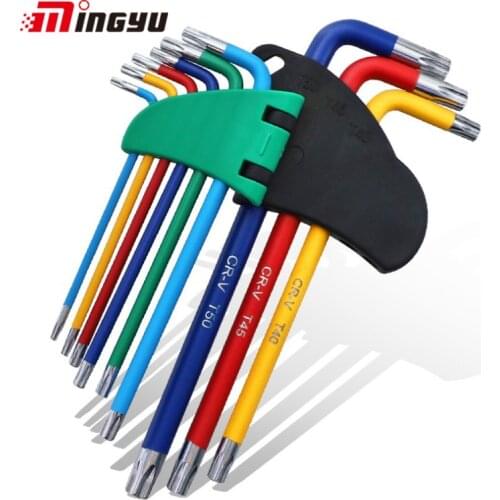 9 Pcs Colorful L-type Screwdriver Hex Wrench Set Chrome Vanadium Steel Double End Ball Allen Torx Star Spanner Hand Tool Set