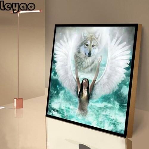 Diamond Painting New Rhinestones Pictures Diamond Embroidery Angel With Wolf Crafts Wall Decor Diamond Mosaic Animal Full Kit