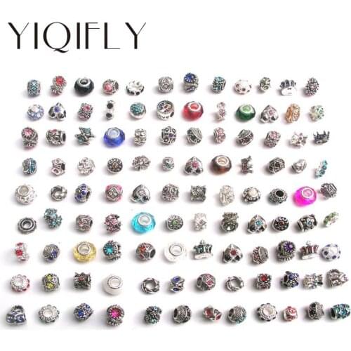 Free shipping 100pcs mix color & style rhinestone big hole charms charms & crystal glass fit European Pandora bracelet DIY