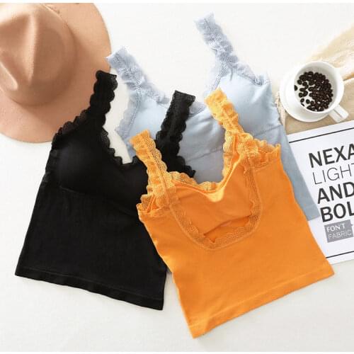 U Back Seamless Women Tank Top V Neck Lace Backless Padded Camisole Underwear A66