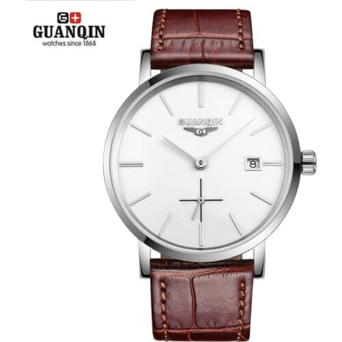 New GUANQIN Men Mechanical Watches 10mm Ultra Thin Leather Watches Luxury Brand Man Watch 30m Waterproof Calendar Wristwatches