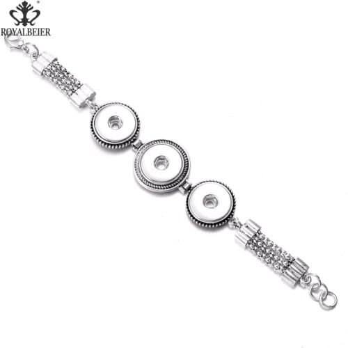 RoyalBeier Hot Wholesale Bohemian Women Jewelry Pulseras Silver Color Alloy Pulseira 18mm Metal DIY Snap Button SZ0553